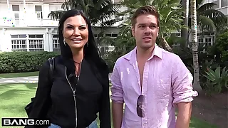 Jasmine Jae is a hot MILF with big tits and a pierced clit. The trio go to the beach where Jasmine exposes her pussy for the public to see!